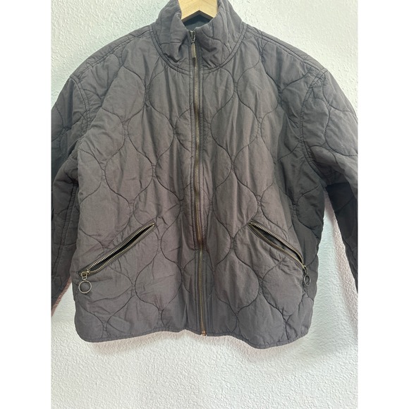 Lucky Brand Quilted Jacket Dark Gray Mock Neck Zip Pockets Women M - Picture 3 of 6